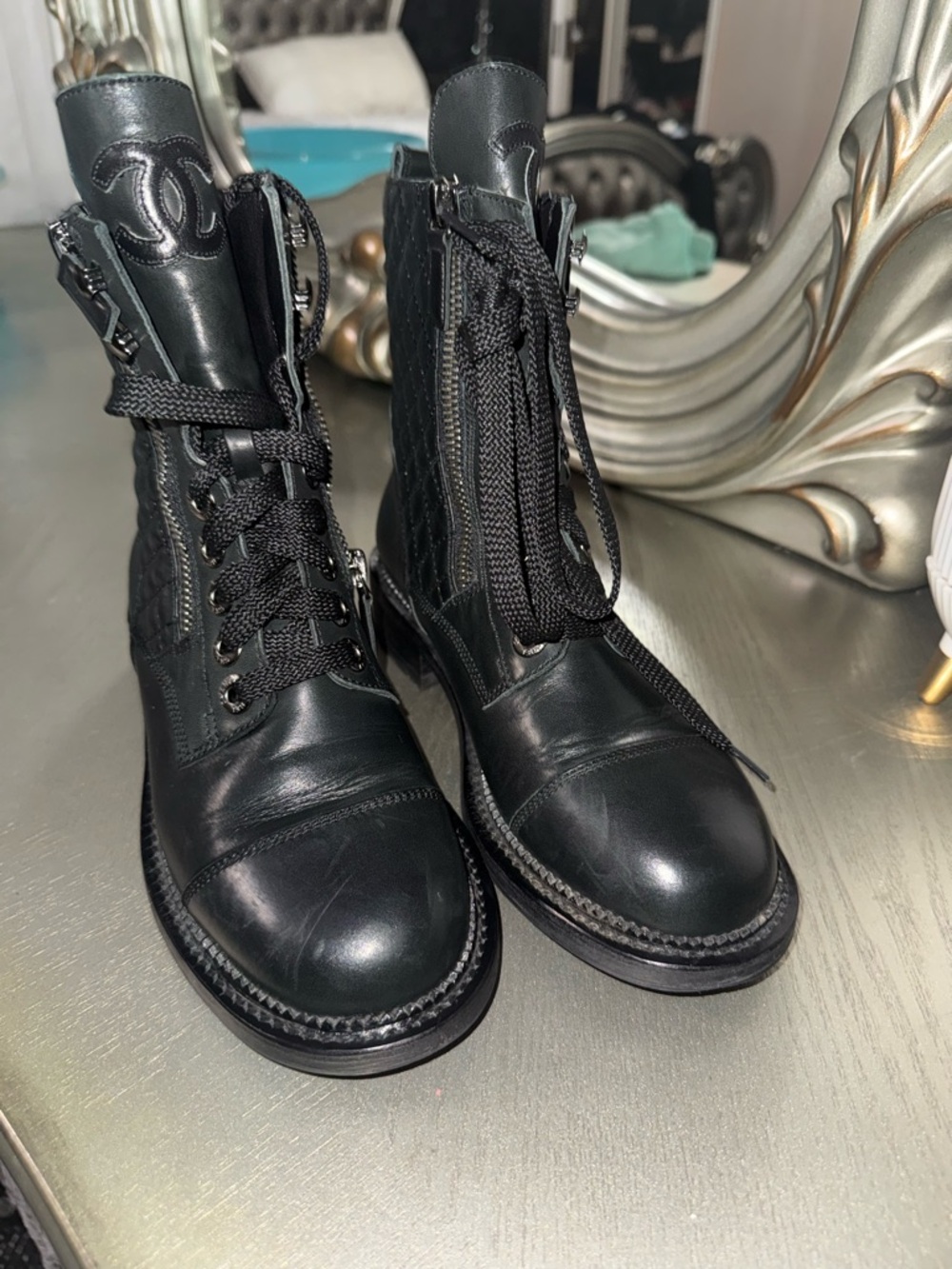 CHANEL Black Leather women’s  Boots with Tan Soles - Picture 5 of 6